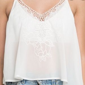 Brandy Melville Sheer White Tank w/ Rose Pattern #0026